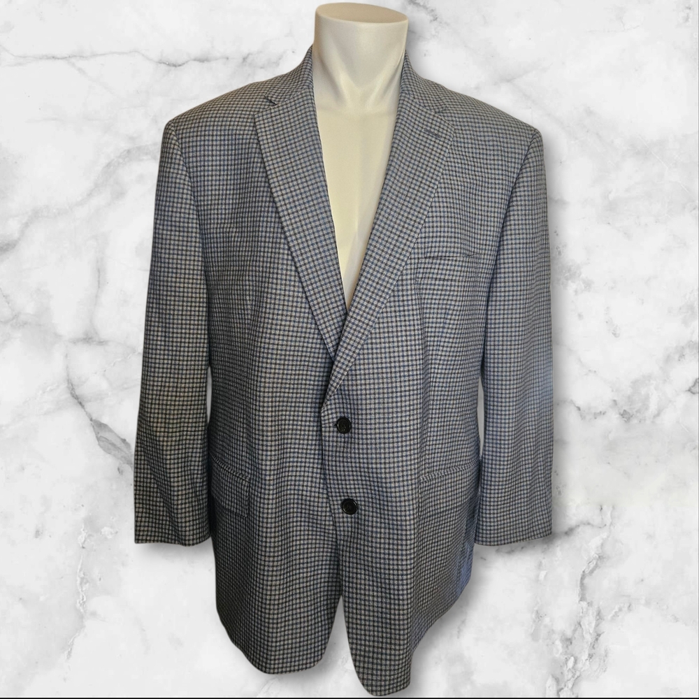 Ralph Lauren Men’s Gray & Blue Houndstooth Sport Coat Blazer 48R Two-Button